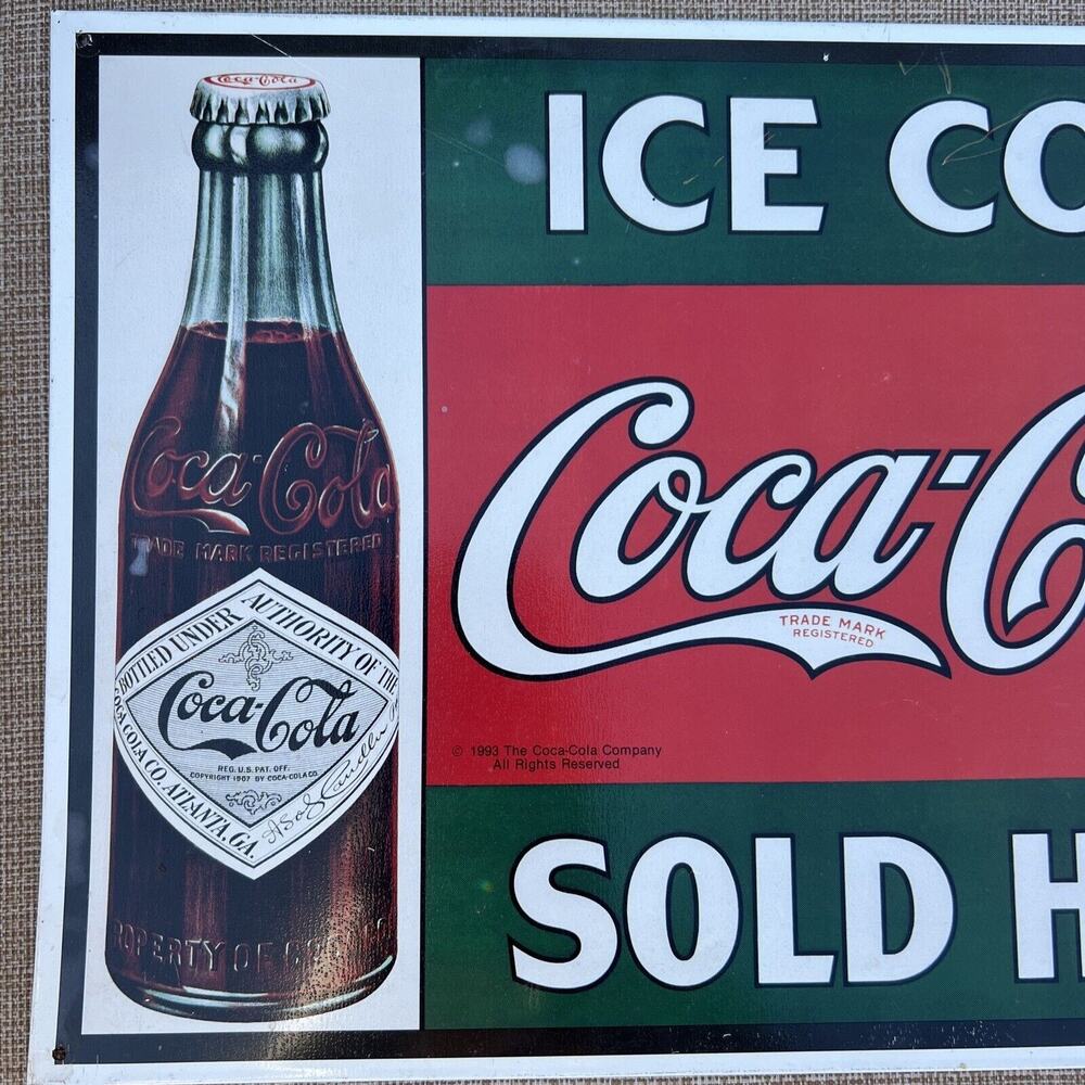 COKE SIGN VINTAGE METAL COCA COLA TIN SIGN - 1993 -Reproduction-16” X 11” - Picture 4 of 8